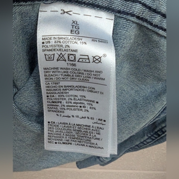 Sold Navy XL slim fit denim western button down shirt - Picture 4 of 8